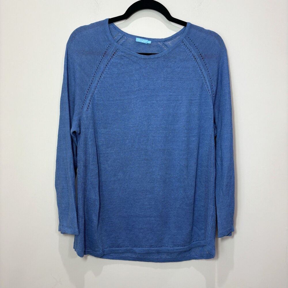 J McLaughlin 100% Linen Sweater Womens M Blue Lightweight Airy Beachy Coastal